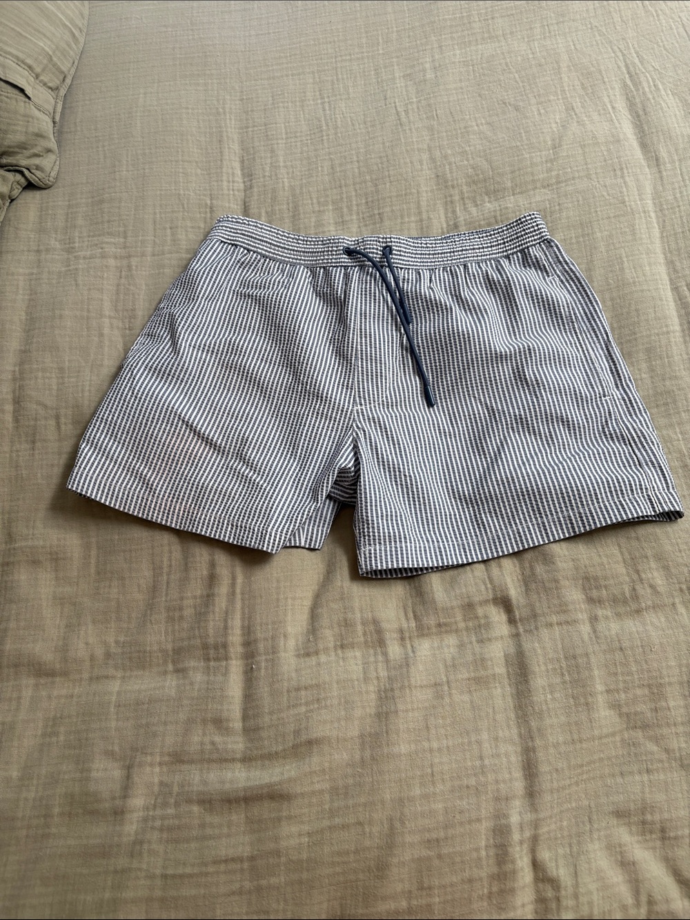 Zara Navy & White Seersucker Swim Trunks